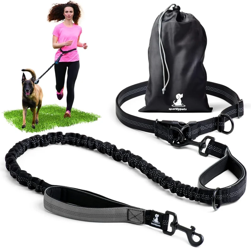 SparklyPets Laisse Ceinture Sans Main – Laisse Tour de Taille Réfléchissante pour Chiens Moyens et Grands