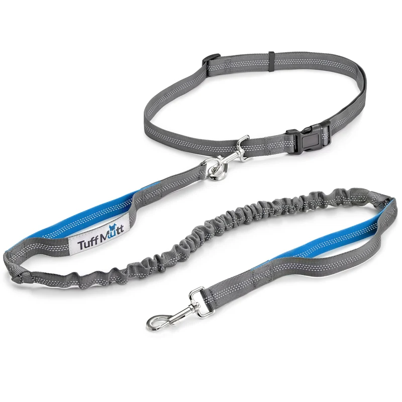 Tuff Mutt Laisse sans mains pour chiens — Marche, Course et Randonnée | Ceinture réglable et Double Poignée réfléchissante