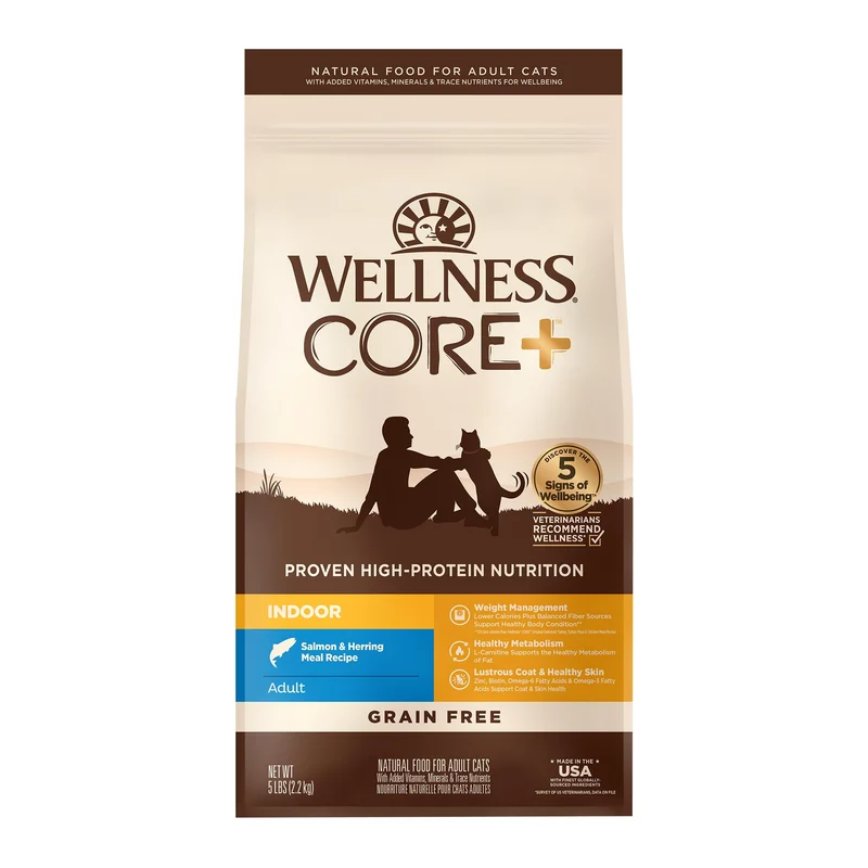 Wellness CORE+ Croquettes pour Chat Indoor — Saumon et Hareng, Sans Cereales, 5 lb | Wellness