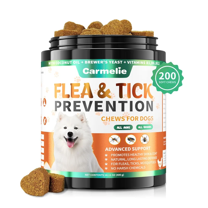 Carmelie Friables – Prévention Puces et Tiques pour Chiens, Saveur Poulet, 200 Friables Naturelles