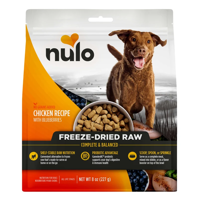 Nulo Repas Lyophilisé au Poulet et Bleuets – Nourriture Sèche Complète pour Chiens, Sac de 8 onces