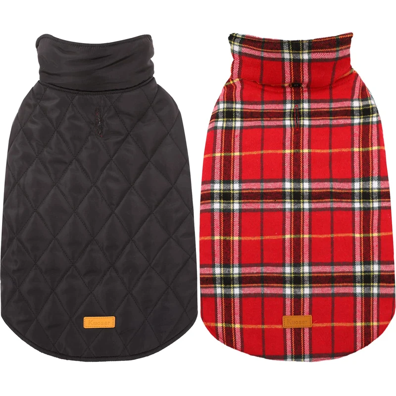 Kuoser Manteau Chien Imperméable et Réversible - Grand Format L, Veste d'Hiver Ajustable et Durable, Rouge Brillant