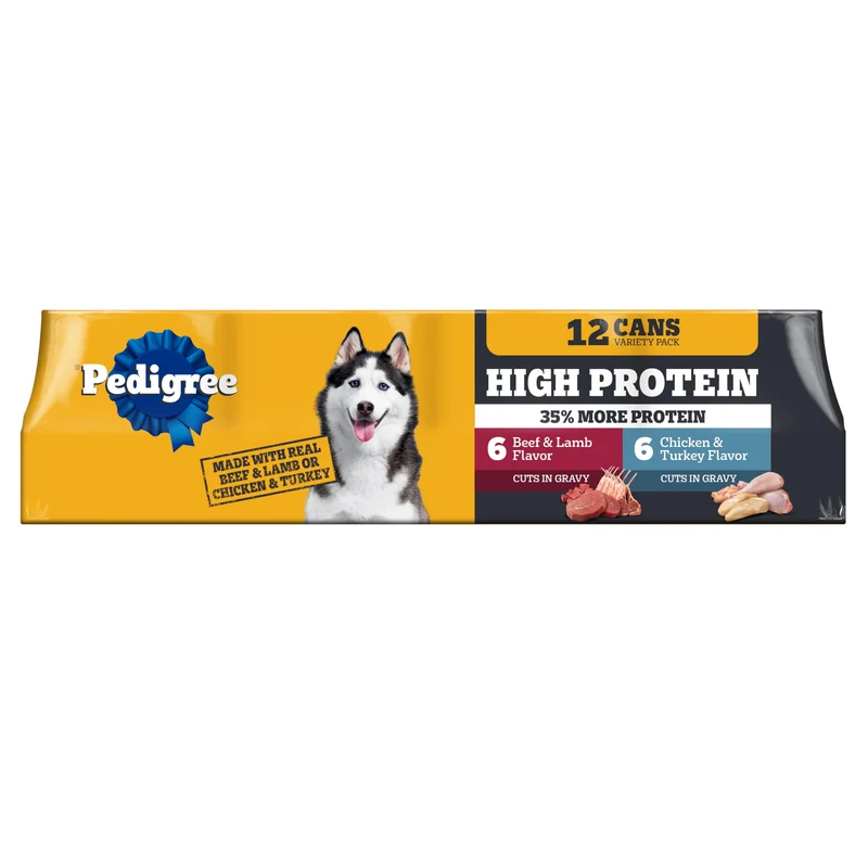 Pedigree High Protein - Nourriture humide pour chien adulte en conserve, pack varié 12 x 13,2 oz