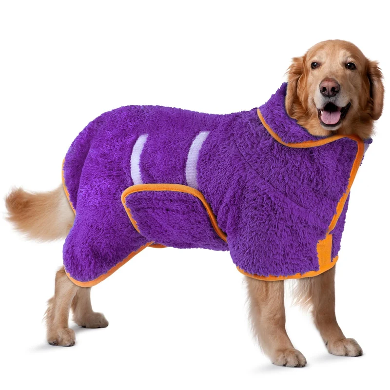 Robe de bain pour chien Bienbee – Séchage rapide, absorption élevée, violet foncé, taille XL