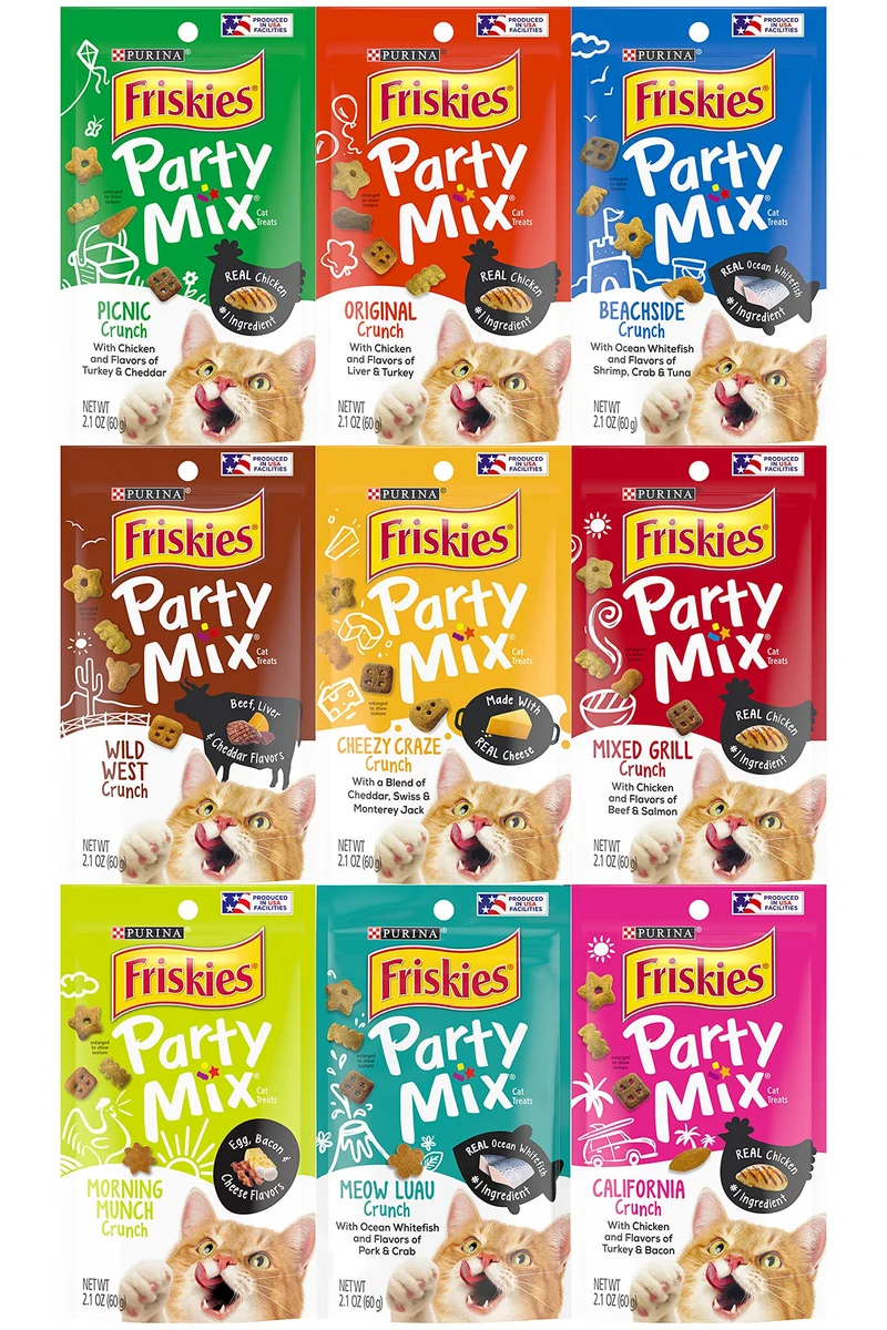 Friskies Party Mix Crunch – Variété de 9 Saveurs pour Chats Adultes