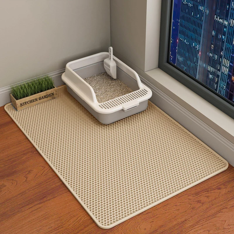 HCY&WLD Tapis de litière pour chats Double Couche 35x24 po – EVA antidérapant, Étanche, Nettoyage Facile, Khaki