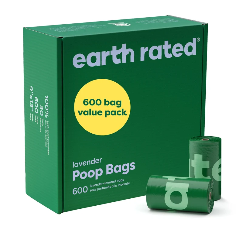 Earth Rated Sacs Poubelle pour Chiens – Pack Valeur 600 Sacs Lavande, Étanches et Ultra-Résistants