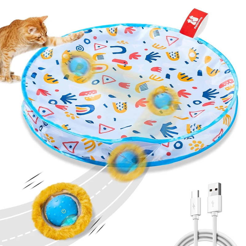 Potaroma Jouet interactif pour chat – balle mobile rapide dans tapis de jeu, cache-cache automatique, 28 pouces