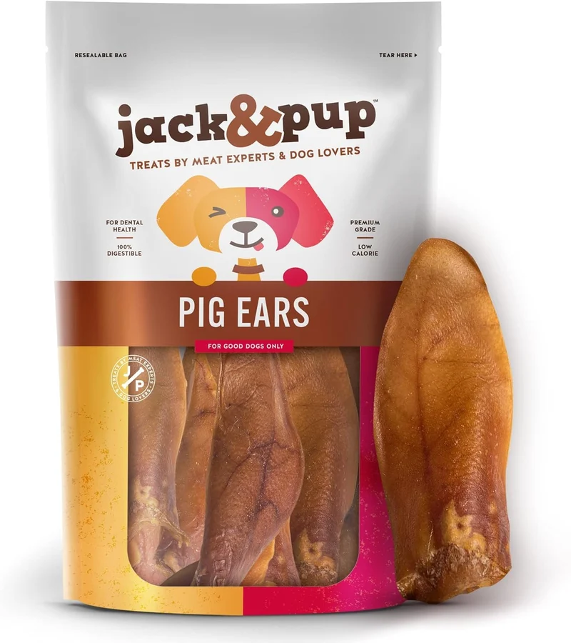 Jack&Pup Oreilles de Porc Entières pour Chiens – Pack 10, Extra Épaisses | Friandises Naturelles