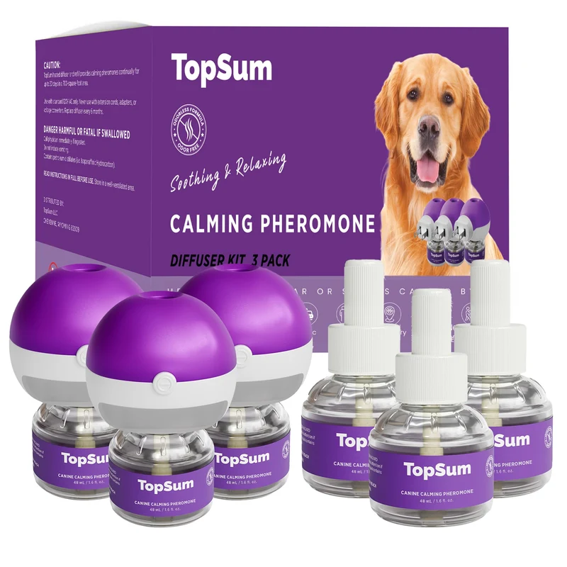 TopSum Diffuseur Calmant pour Chien – Pack 3 Diffuseurs + 3 Recharges (Violet)