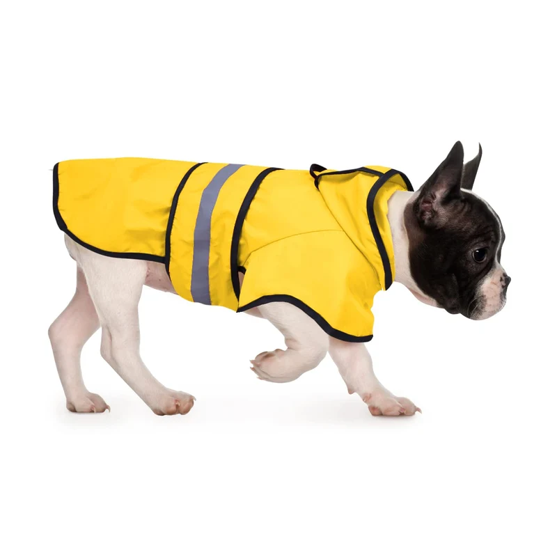 HDE Manteau de pluie pour chien - capuche réfléchissante, taille M, jaune, ouverture harnais