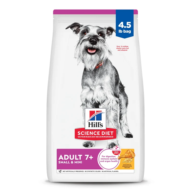 Hill's Science Diet Adult 7+ Petit & Mini – Croquettes sèches pour chiens, poulet et riz brun, sac de 4,5 lb