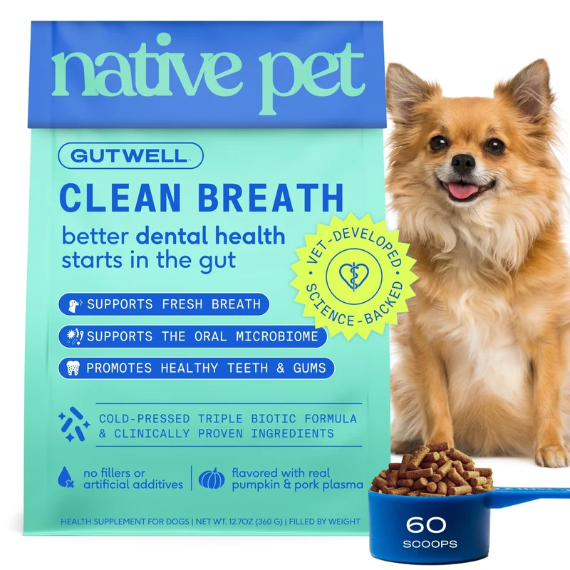 Native Pet GutWell Clean Breath — Poudre Dentaire pour Chiens (60 Mesures) | Haleine Fraîche et Nettoyage Dentaire