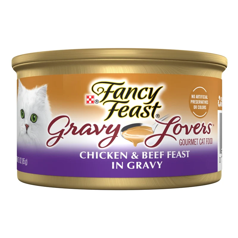 Fancy Feast Gravy Lovers – Morceaux poulet et boeuf dans sauce gravy, aliment humide pour chat adulte, lot de 24 boîtes de 3 oz
