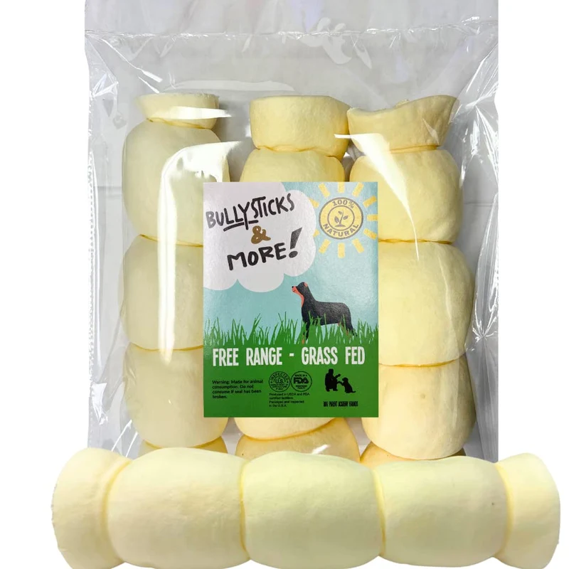 Rouleaux de joue de boeuf BULLYSTICKS & MORE – 10-12 po, extra épais, 3 pièces – Os pour chiens premium sans peau