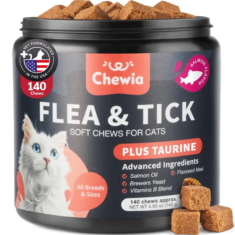 CHEWIA – Traitement antipuces et tiques quotidien pour chats et chatons – Friables au saumon