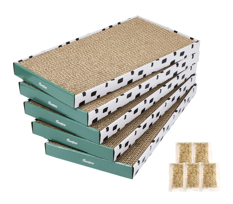 PAWSFANS Grattoir Chat en Carton – Lot de 5 Pièces avec Boîte, Grand Modèle