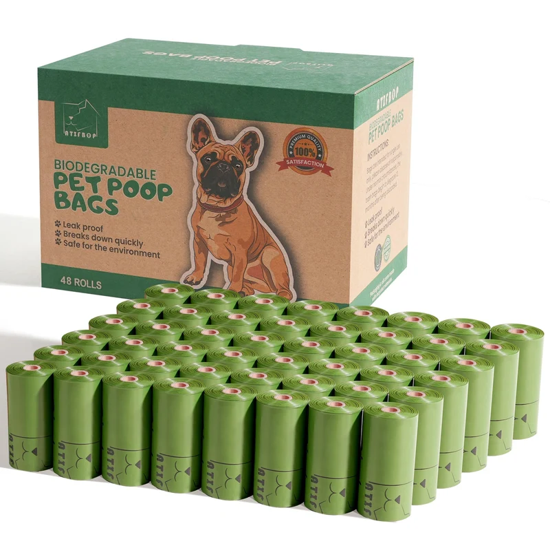 ATIFBOP Sacs Poubelle Chien Biodégradables – 720 Pièces, Étanches, Parfum Citron, 48 Rouleaux