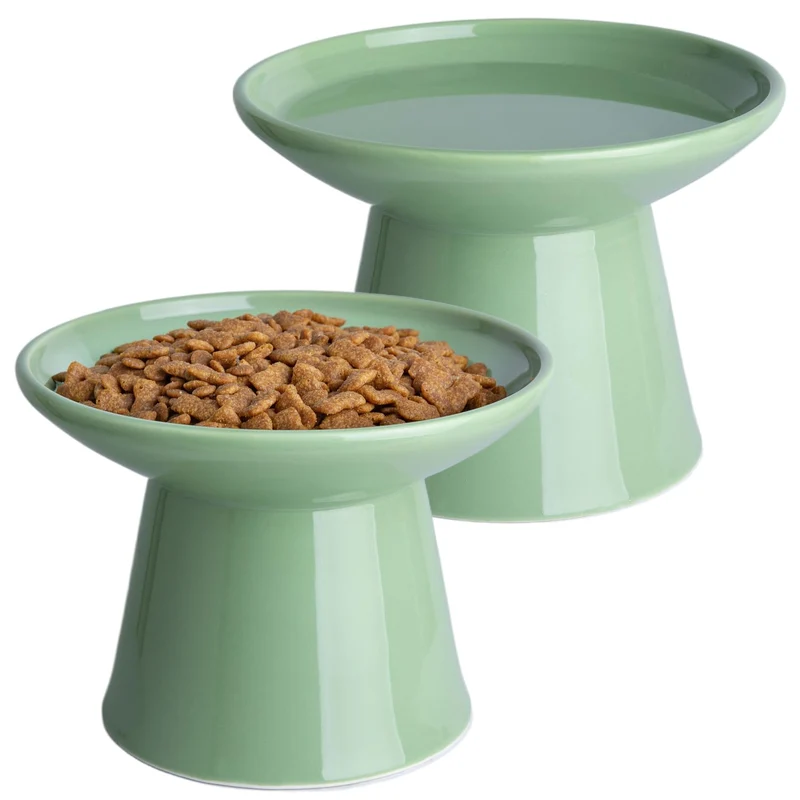 KITCHENLESTAR Bols chat elevés en céramique – 6,2 pouces, Ensemble de 2 (Vert clair)