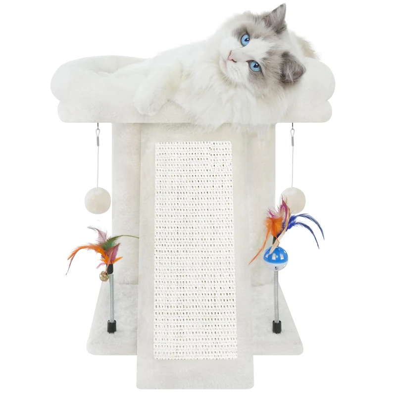 TWDEPART Arbre à Chat Beige – Tour d’Escalade Multifonctionnelle avec Boules Suspendues