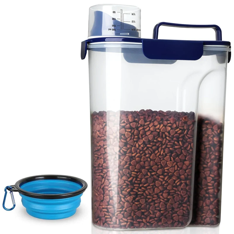TIOVERY Boîte de Rangement pour Aliments Animaux 6 Qt – Conteneur Hermétique pour Chiens et Chats, Bleu Marine