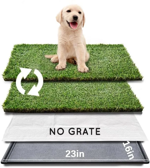 HQ4US 4LEGS Gazon Artificiel pour Chien — Bac Petit 23x16, Toilette Chiots Sans Grille avec 2 Gazons Ourlés