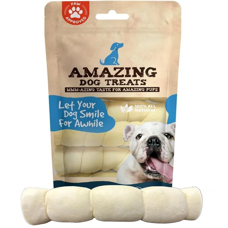 Amazing Dog Treats - Rouleaux de joue de boeuf (10 pouces, 4 pièces) - Alternative sans cuir brut pour chiens puissants - Friandise durable