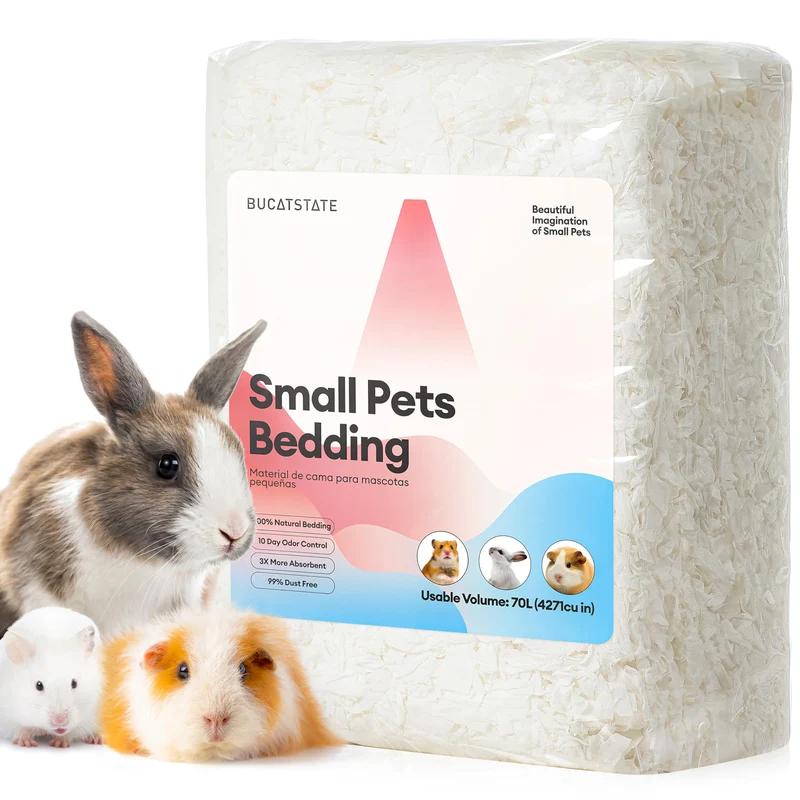 BUCATSTATE Litière Papier Petits Animaux 70L – 99% Poussière Zéro, Contrôle des Odeurs (Blanc)