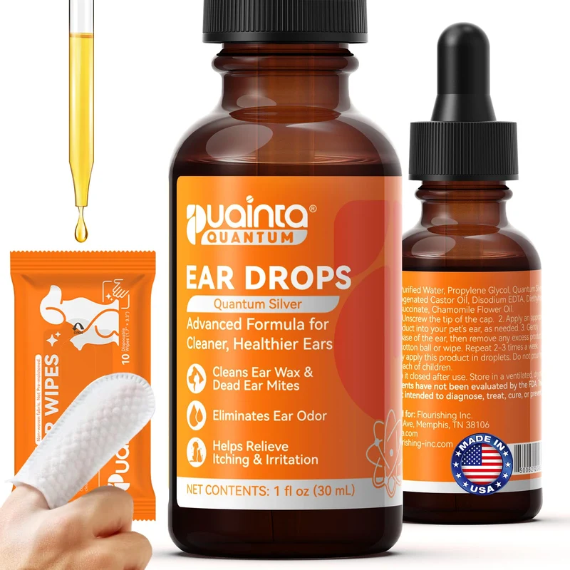 PUAINTA Gouttes d’oreilles pour chien — Nettoyage naturel et traitement d’infections, argent quantique, 30 ml