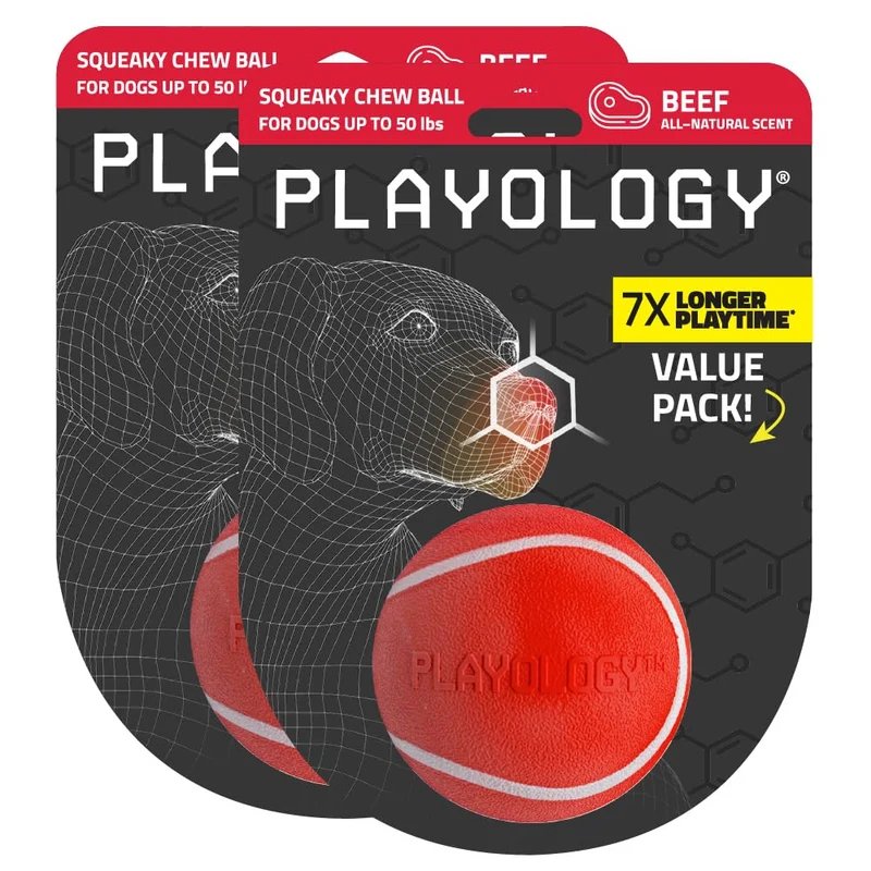 Playology Balle Siffleuse Moyenne – Pack 2, Flottante et Durable, Parfum Boeuf Naturel