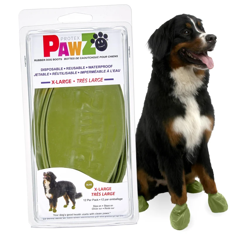 Protex PawZ Bottes Chien Grandes Pattes – Étanches, Antidérapantes, Enfilage Facile – Olive Vert XL (4'+) Lot de 12