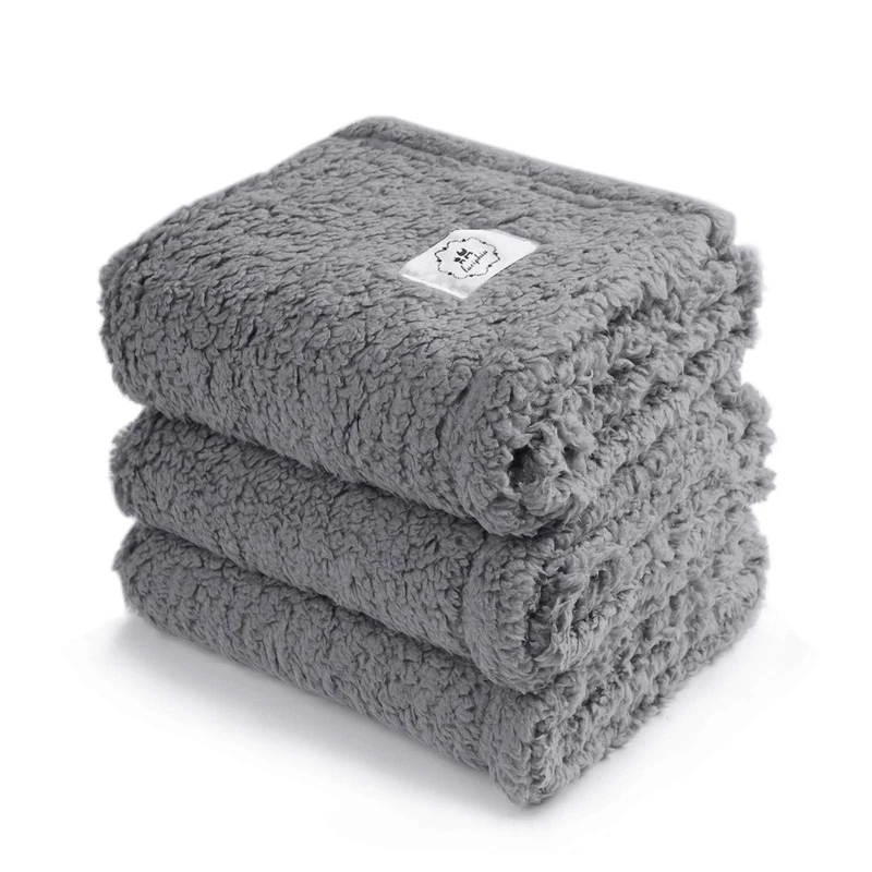 Luciphia – Lot de 3 Couvertures pour Animaux Gris, Microfibre et Sherpa, Lavables en Machine (S/M/L)