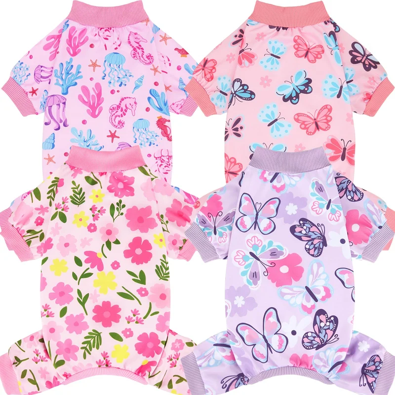 XPUDAC 4 Pack Pyjamas Doux et Élastiques pour Chiens et Chats — Été, Tailles M