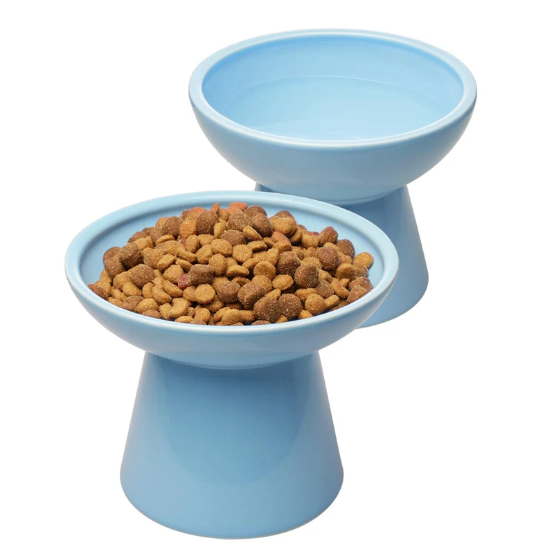 CEEFU : 2 Bols Chat Céramique Élevés – Nourriture et Eau, Sans Plomb, Hauteur 12,7 cm, Bleu