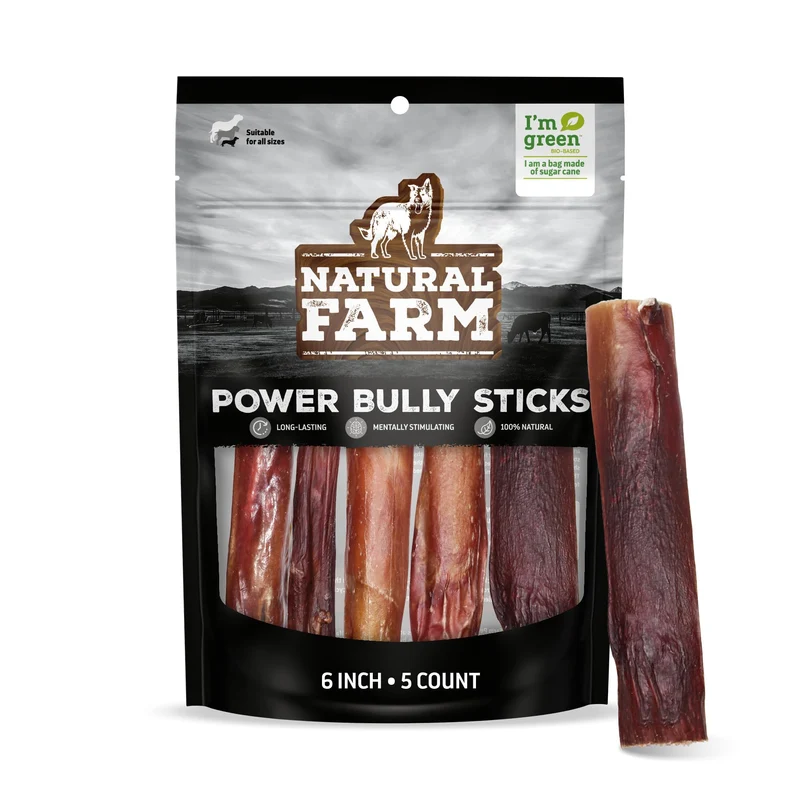 Natural Farm Power Bully Sticks – Bouchées 2-en-1 en 6 pouces (5 packs) pour chiens