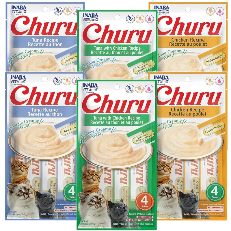Pack Variété Churu Purée Crémeuse à Lécher pour Chats – 3 Saveurs, 24 Tubes | INABA