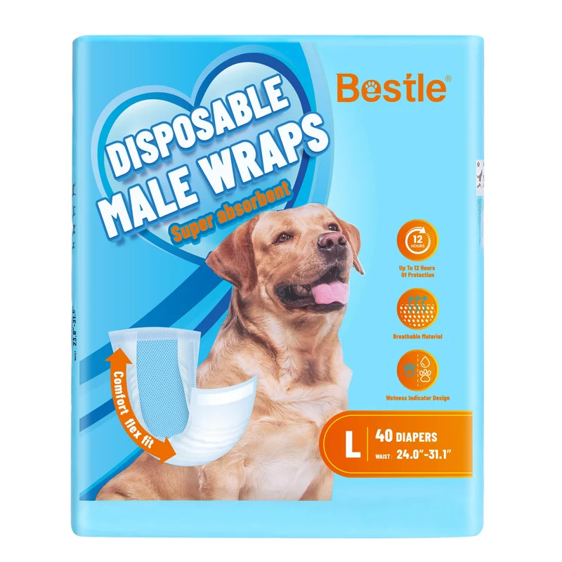 BESTLE Couches jetables pour chien mâle – Taille L, 40 unités, Indicateur d’humidité, Absorption Ultra, Étanches
