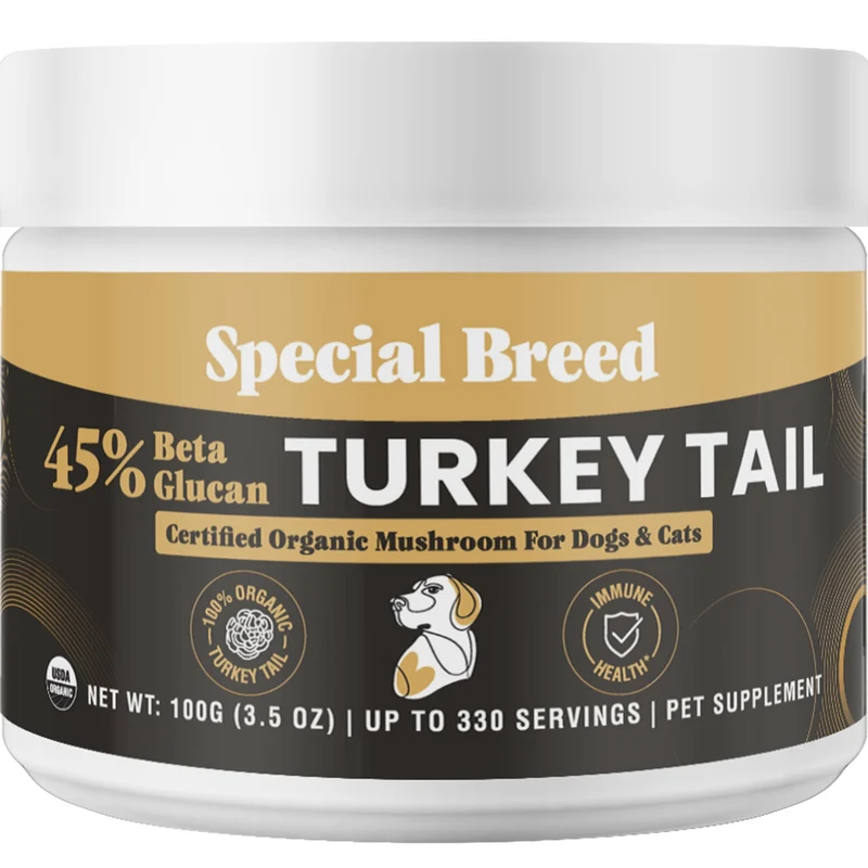 Special Breed – Champignon queue-de-dinde biologique pour chiens et chats, 45% beta-glucanes standardisés, extrait à l'eau chaude, 330 comprimés