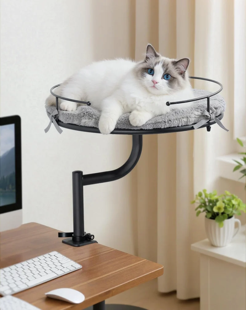 Petcozife Lit de Bureau pour Chat — Rotation 360° et Hauteur Réglable