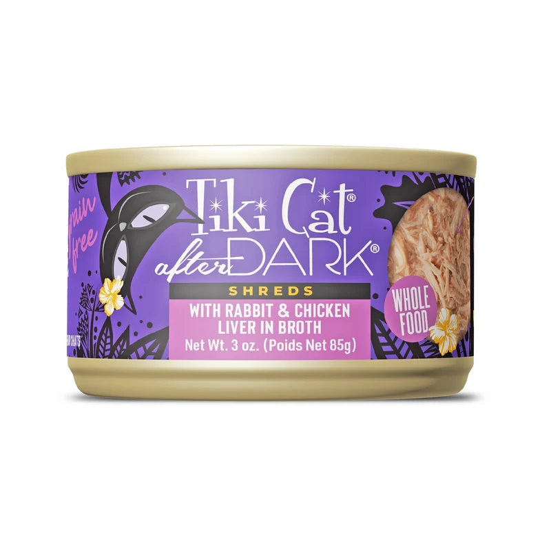 TIKI PETS Après Minuit – Nourriture humide en morceaux pour chat, lapin et foie de poulet, boîte de 85 g, lot de 12