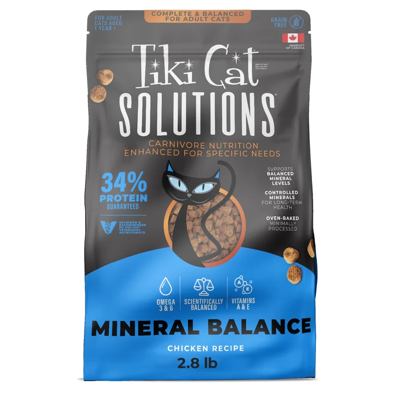 Tiki Cat Solutions Minéral Balance – Croquettes Chat, Santé Urinaire, Poulet, 2,8 lb
