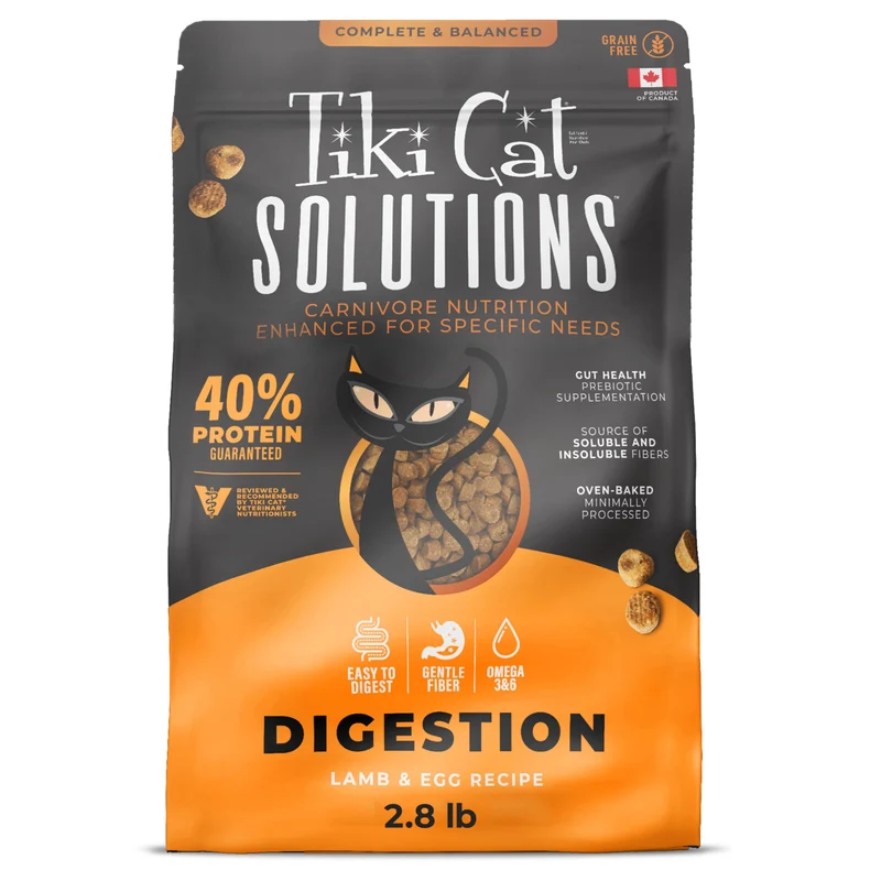 Tiki Cat Solutions Croquettes pour Chats Digestion – Agneau & Œuf, Sac 1,27 kg