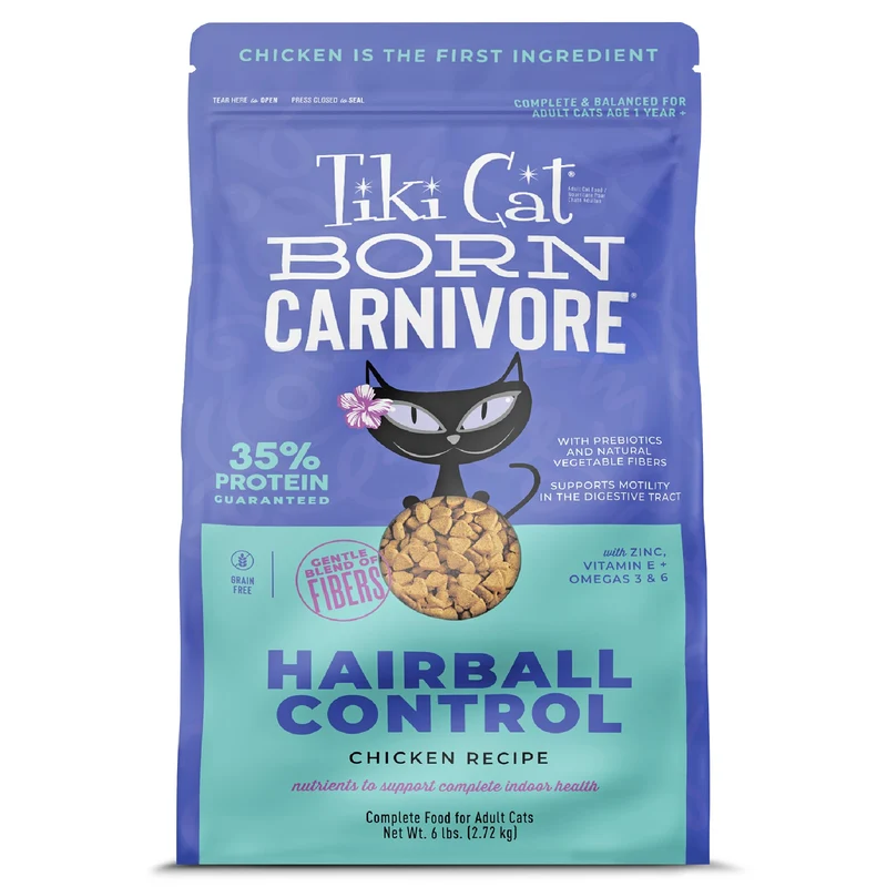 TIKI PETS - Tiki Cat Born Carnivore Croquettes pour Chat au Poulet, Contrôle des Boules de Poils, 6 livres