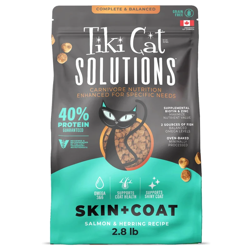 Tiki Cat Solutions Skin & Coat — Croquettes pour chat au saumon et hareng, 2,8 lb (1,27 kg)