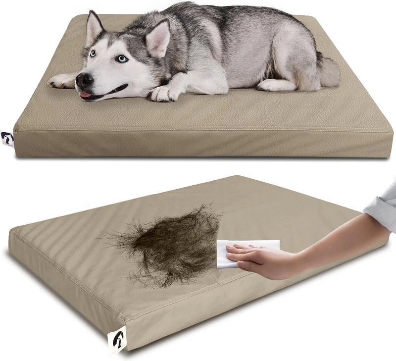 Guangdeen Lit Chien Imperméable en Cuir Marron – Grand Matelas pour Cage, Housse Lavable