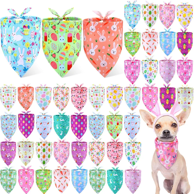 Preboun Lot de 50 bandanas pour chien – Pâques, 25 styles triangle, foulards et accessoires photo pour adoption