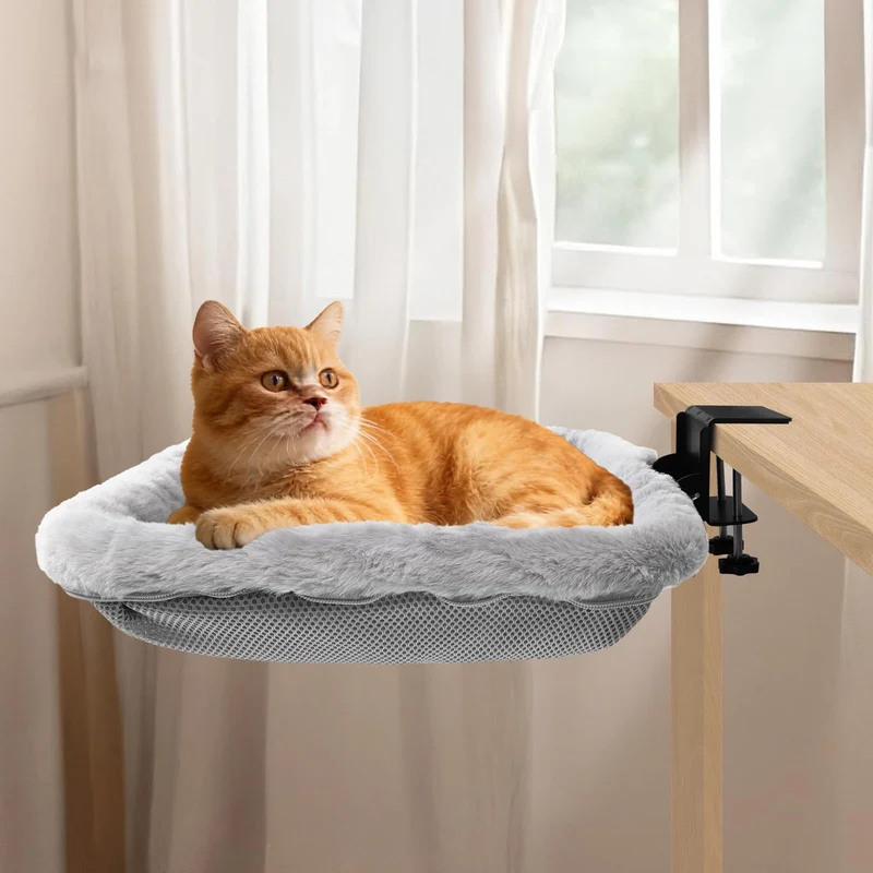Lit de Bureau Lilyang pour Chat — Clamp robuste, hamac réversible, montage sans outils (jusqu’à 40 lb)