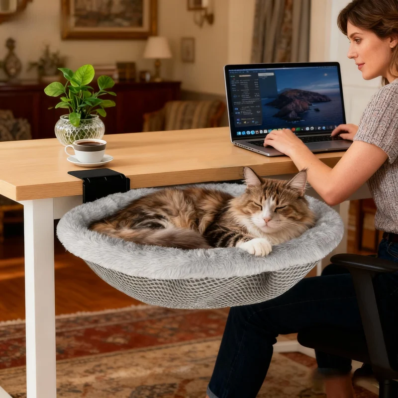 L&W BROS Cat Desk Bed – Supporte jusqu’à 50 lb, 18×18 pouces, housse amovible lavable, perchoir pour bureau à domicile