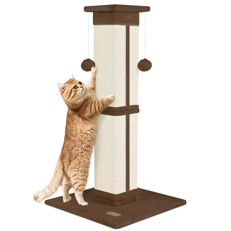 Fopetfy Poteau Griffage Chat 33 Pouces – Arbre à Chat Brun pour Intérieur