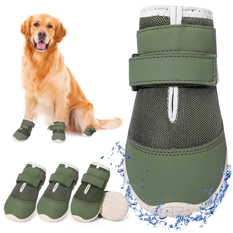DcOaGt Chaussures pour chien XXL – Bottes mesh respirantes et anti-dérapantes (Taille 9, vert militaire, 4 pièces)